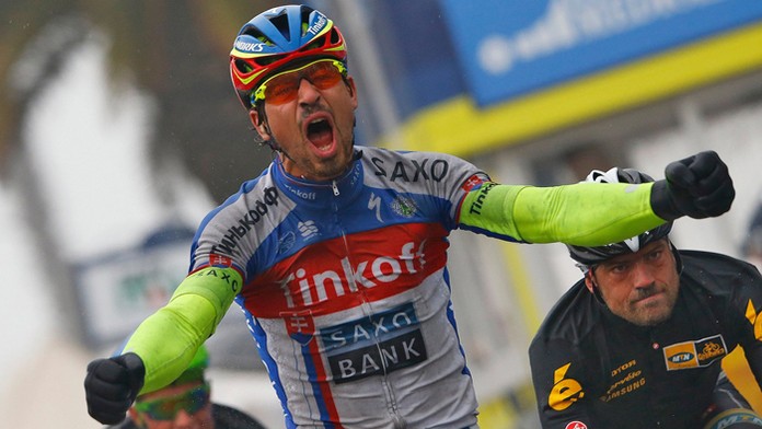 Peter Sagan kriči od šťastia po víťazstve v 6. etape Tirreno-Adriatico.