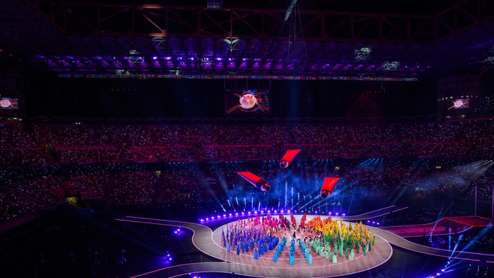 Na snímke vystúpenie počas otváracieho ceremoniálu XXV. zimných olympijských hier.