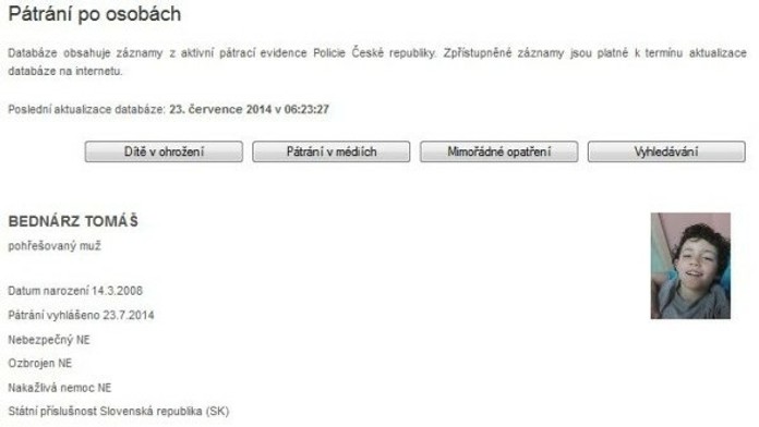 Česká polícia pátra po malom Tomášovi