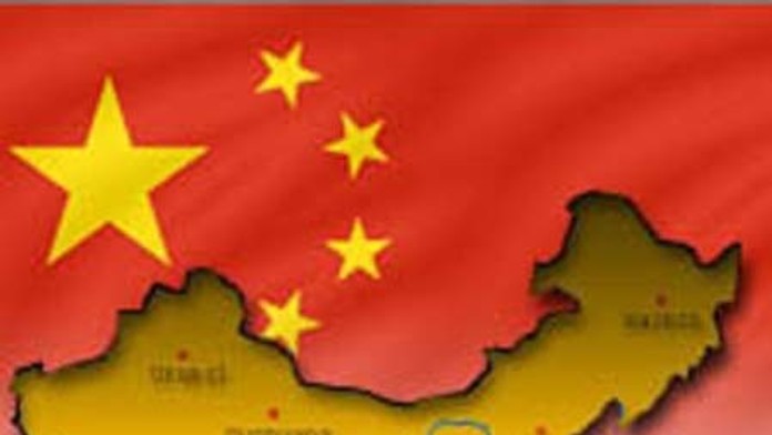 Vlajka Číny s mapou