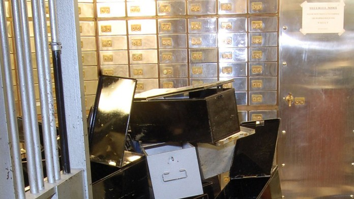 Sejf vykradnutej spoločnosti v Londýne.