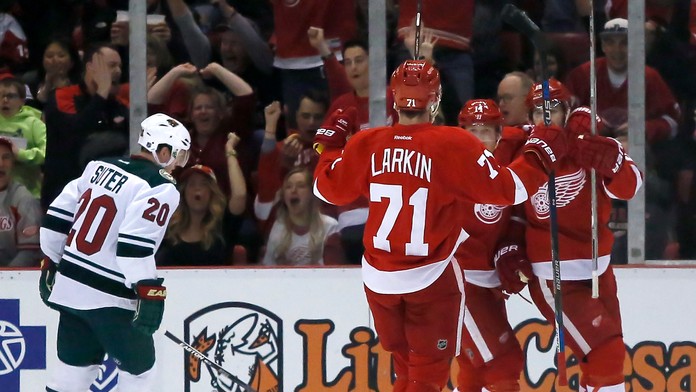 Hokejisti Detroit Red WingsDylan Larkin, Gustav Nyquist, Riley Sheahan, Ryan Suter.