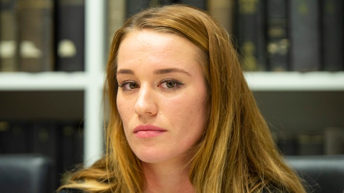 Biatlonistka Paulína Fialková počas tlačovej konferencie.