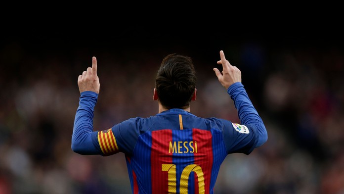 Lionel Messi oslavuje gól do bránky Athletica Bilbao.