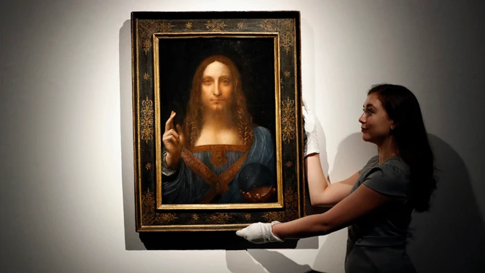 Na snímke z 24. októbra 2017 je obraz Salvator Mundi (Spasiteľ sveta) od Leonarda da Vinciho.