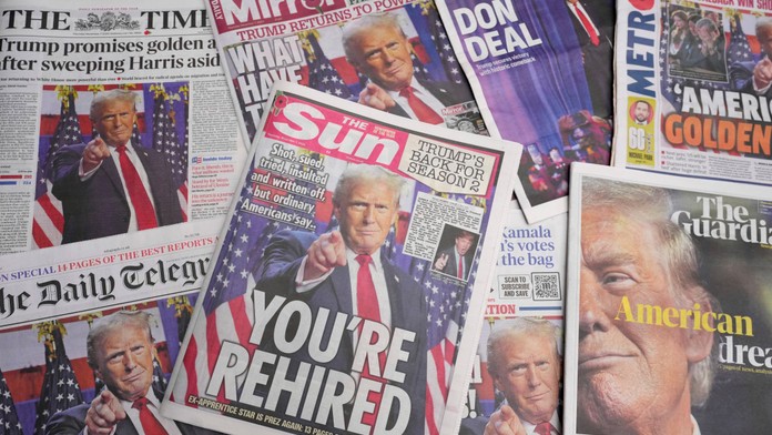 Na snímke titulné strany novín k víťazstvu Donalda Trumpa v amerických prezidentských voľbách v Londýne.