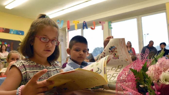 Na snímke žiaci I. C triedy Základnej školy na ul. Komenského v Trebišove