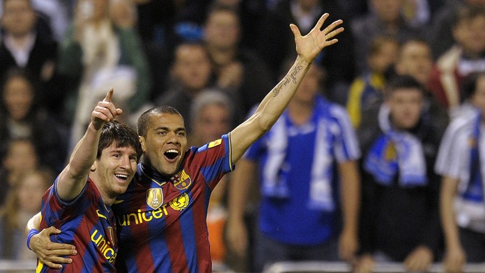 Dani Alves a Lionel Messi v drese FC Barcelona 