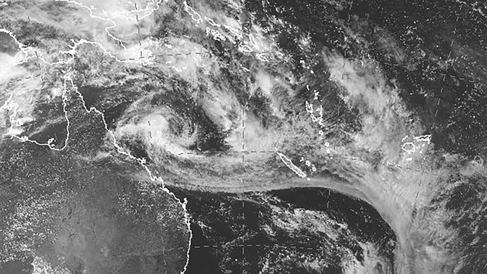 Cyklón Kirrily pri východnom pobreží Austrálie.