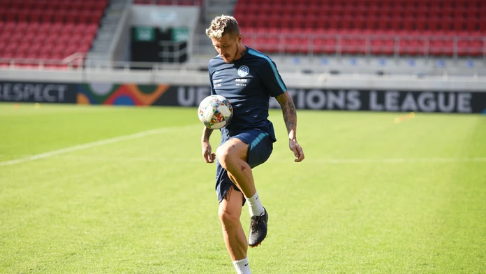 Juraj Kucka počas tréningu pred prvm zápasom proti Česku.