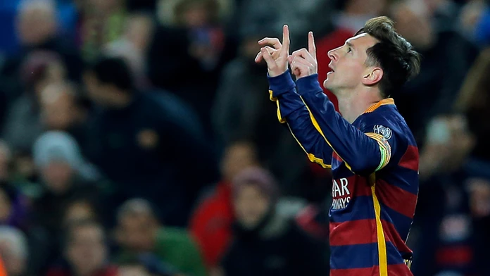 Lionel Messi sa teší po strelení gólu do siete AS Rím v skupinovej fáze LM.