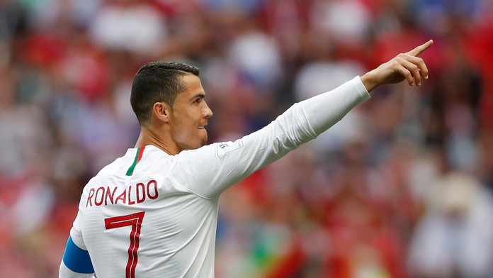 Portugalčan Cristiano Ronaldo v zápase MS 2018 proti Maroku.
