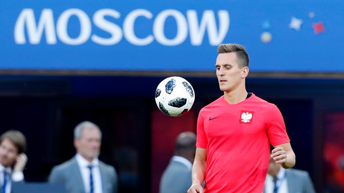 Útočník Poľska Arkadiusz Milik pred duelom so Senegalom na MS 2018.