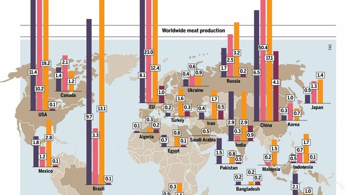 beef, veal (hovädzie, teľacie mäso), pigs(bravčové mäso), poultry(kuracie mäso), sheep, goats (jahňacie a kozie mäso)