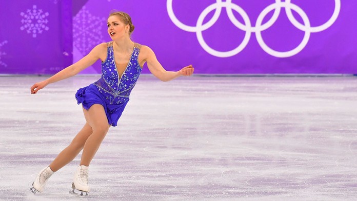 Nicole Rajičová vo voľnej jazde počas XXIII. zimných olympijských hier.