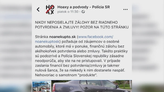 Status o údajnom podvodníkovi na policajnom Facebooku.