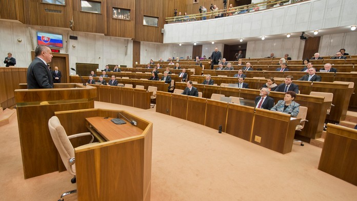 Prezident SR Andrej Kiska počas vystúpenia v pléne NR SR 