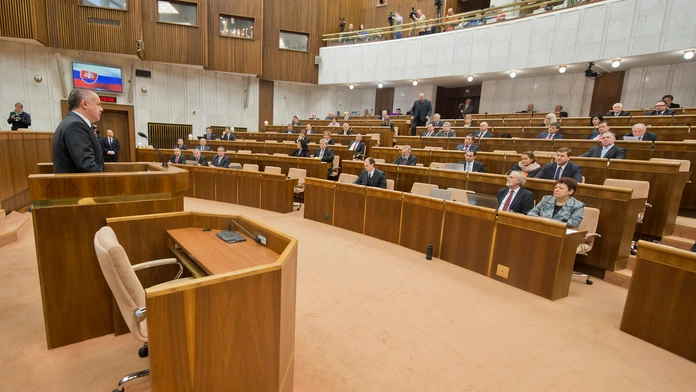 Prezident SR Andrej Kiska počas vystúpenia v pléne NR SR 