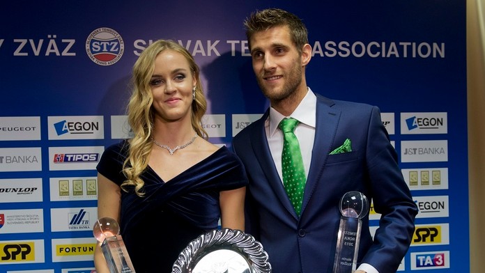 Anna Karolína Schmiedlová, ktorá zvíťazila v kategórii Najlepšia tenistka roka a Martin Kližan, víťaz kategórie Najlepší tenista
