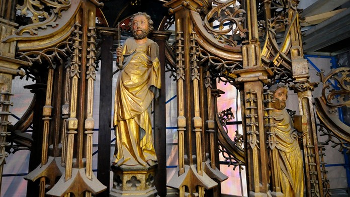 Sochy vrchnej časti hlavného oltára Majstra Pavla v Chráme svätého Jakuba v Levoči.