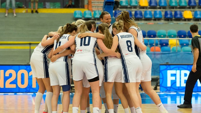 Slovenské basketbalistky po víťazstve nad Bieloruskom.