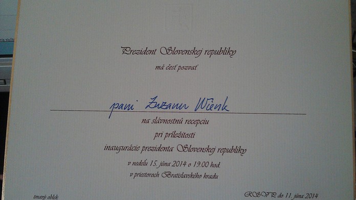 Pozvánka na slávnostnú recepciu po inaugurácii prezidenta Andreja Kisku.