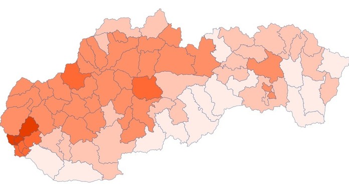 Úspešnosť Maroša Šefčoviča v okresoch.