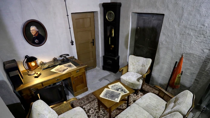 Replika časti bunkra, v ktorom strávil nacistický vodca Adolf Hitler záverečnú fázu druhej svetovej vojny.