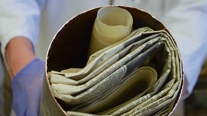 Medená nádoba, ktorú v roku 1934 ukryli do základov nacistického výcvikového strediska.