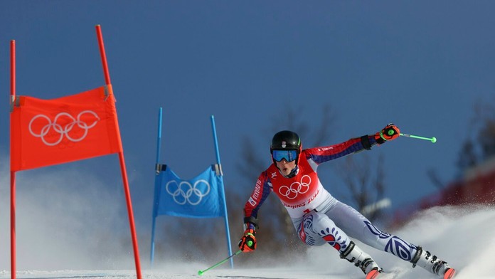Alpská lyžiarka Petra Vlhová v 1. kole obrovského slalomu na ZOH 2022.