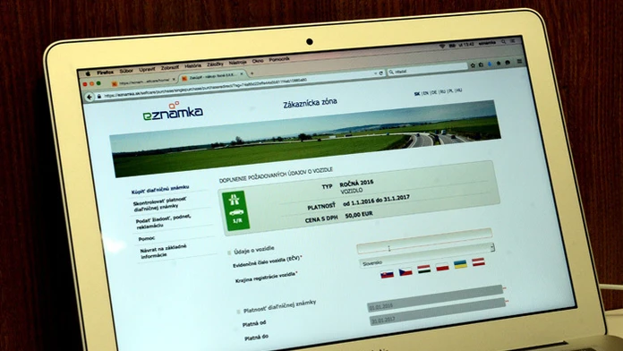 Na snímke internetová stránka NDS na kúpu E-známky.