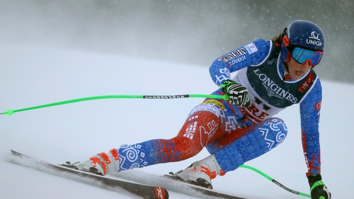 Alpská lyžiarka Petra Vlhová v cieli zjazdu v kombinácii na MS v Are.