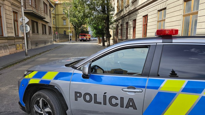 Na snímke policajné auto.