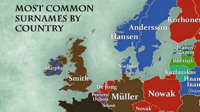 Mapa najčastejších priezvisk