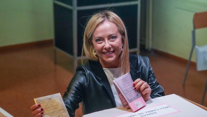 Giorgia Meloniová, líderka krajne pravicovej strany Bratia Talianska.