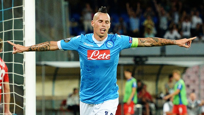 Marek Hamšík sa teší po strelení gólu v EL UEFA.