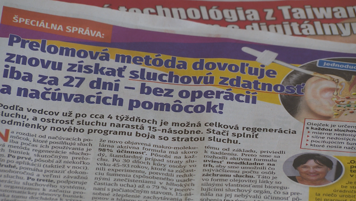 Inzerát na prípravky do uší