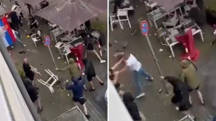 VIDEO: Lietali päste, krv i stoličky. Angličania so Srbmi rozpútali v Gelsenkirchene hromadnú bitku