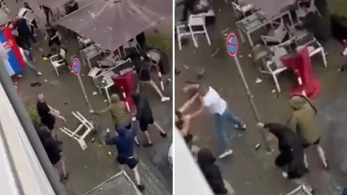VIDEO: Lietali päste, krv i stoličky. Angličania so Srbmi rozpútali v Gelsenkirchene hromadnú bitku