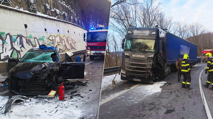 Vážna zrážka kamiónu a auta. Mladú vodičku transportovali letecky do nemocnice