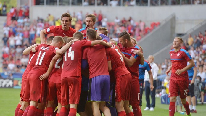 Gólová radosť Česka po góle proti Taliansku.