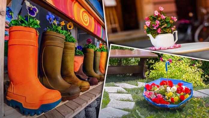 Originálne kvetináče v záhrade