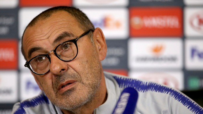 Kouč Chelsea Maurizio Sarri na tlačovej konferencii pred duelom EL proti BATE Borisov.