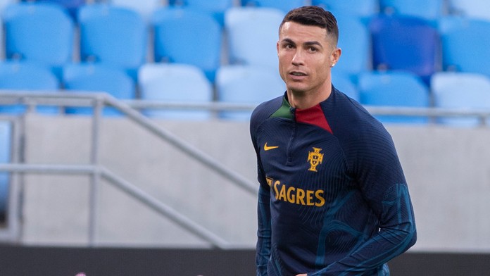 Na snímke portugalský futbalista Cristiano Ronaldo počas tréningu pred piatkovým zápasom kvalifikácie ME 2024 Slovensko - Portugalsko vo štvrtok 7. septembra 2023 v Bratislave.