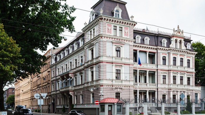 Ruská ambasáda v lotyšskej Rige.