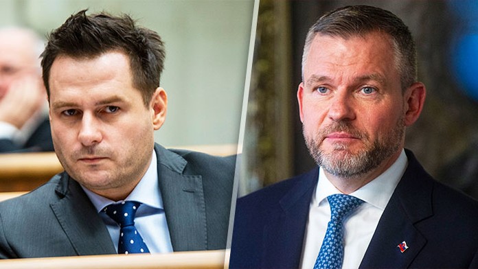 Na snímke poslanec Hlasu Peter Náhlik a novozvolený prezident Peter Pellegrini.