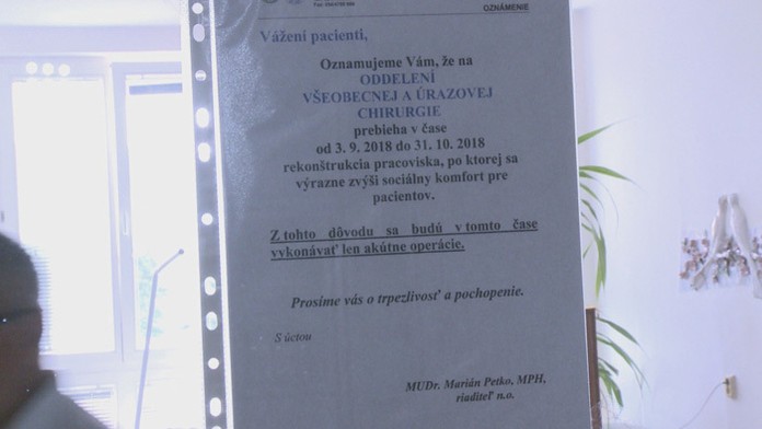 Oznam o uzatvorení oddelenia v bardejovskej nemocnici.
