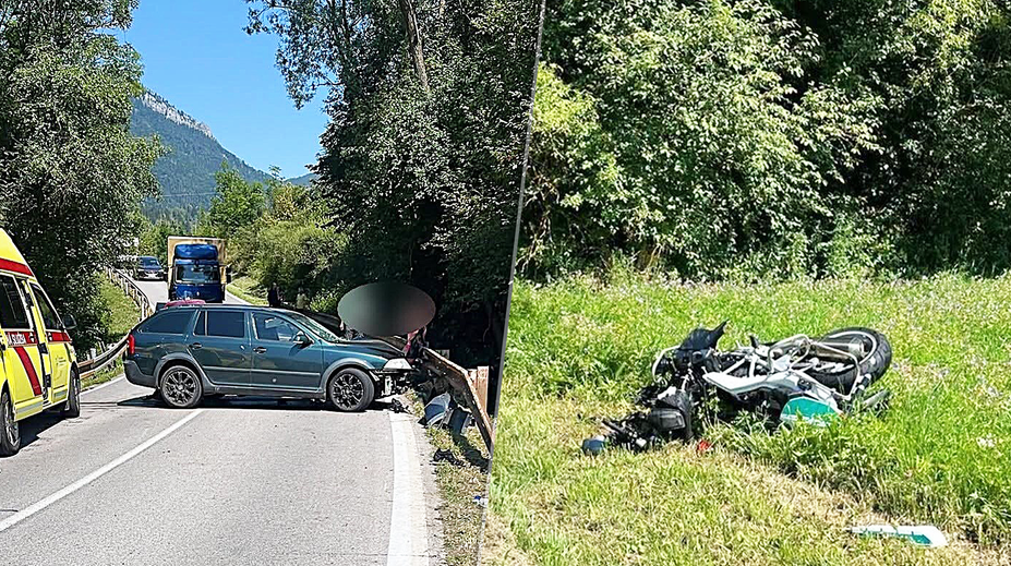 FOTO: Zrážka auta a motorky na Liptove. Nehoda v úseku odstavila dopravu