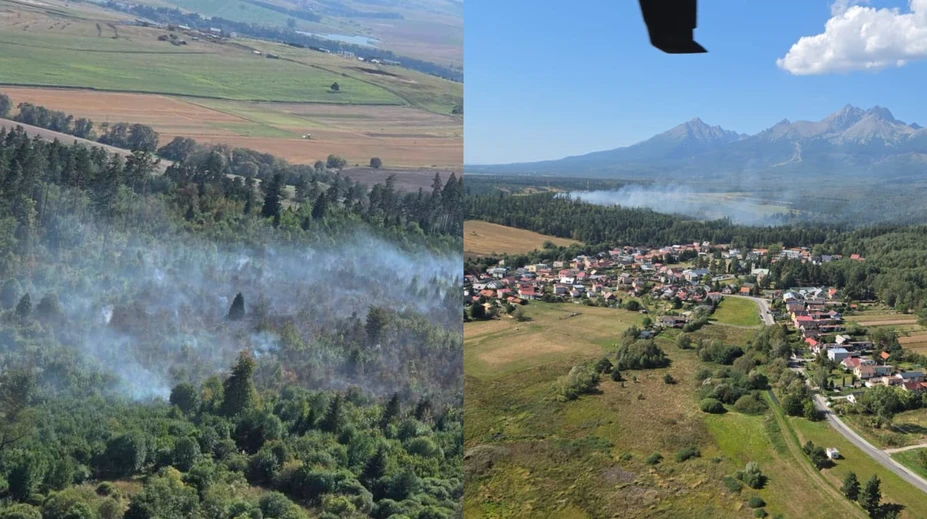 FOTO+VIDEO: Hasiči bojujú s požiarom pod Tatrami. Oheň zasiahol veľkú plochu, nasadili vrtuľník