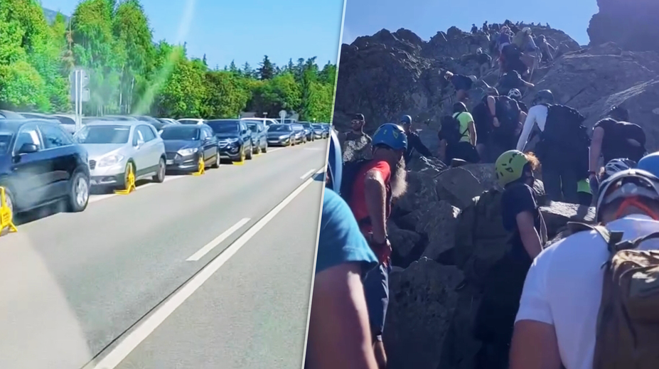 VIDEO: Víkend spustil v Tatrách „blázinec“. Ľudia sa tlačili na chodníkoch, desiatky áut dostali papuče